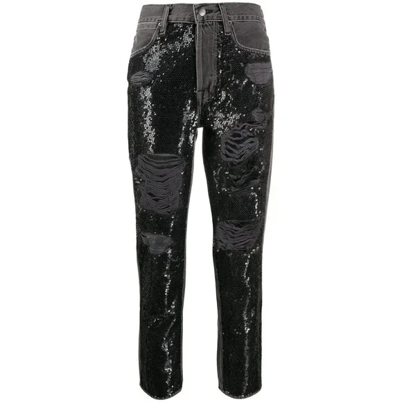 *** Frame Sequin Ripped Jeans Basque Rips Jeans Black ( 27 ) - Picture 3 of 7